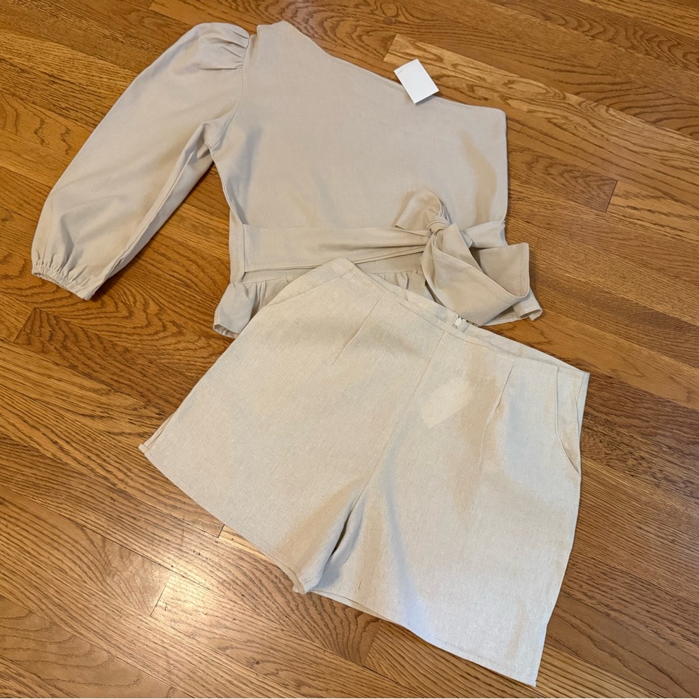 Cream High Waist Tailored linen Shorts size M - Picture 8 of 15